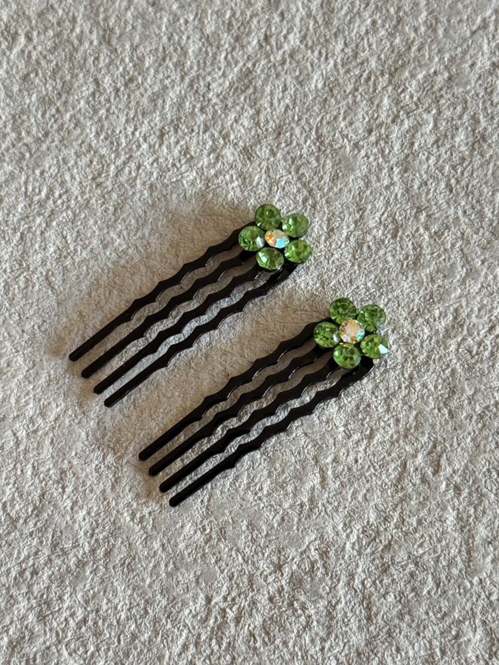Green Flower Rhinestone Hair Pins Pair